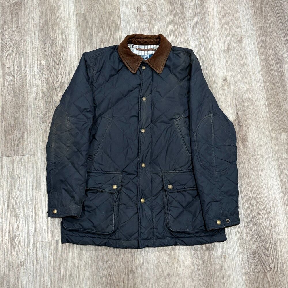 RARE Vintage 90s Polo Ralph Lauren Quilted Hunting Jacket Men's Size Medium Blue